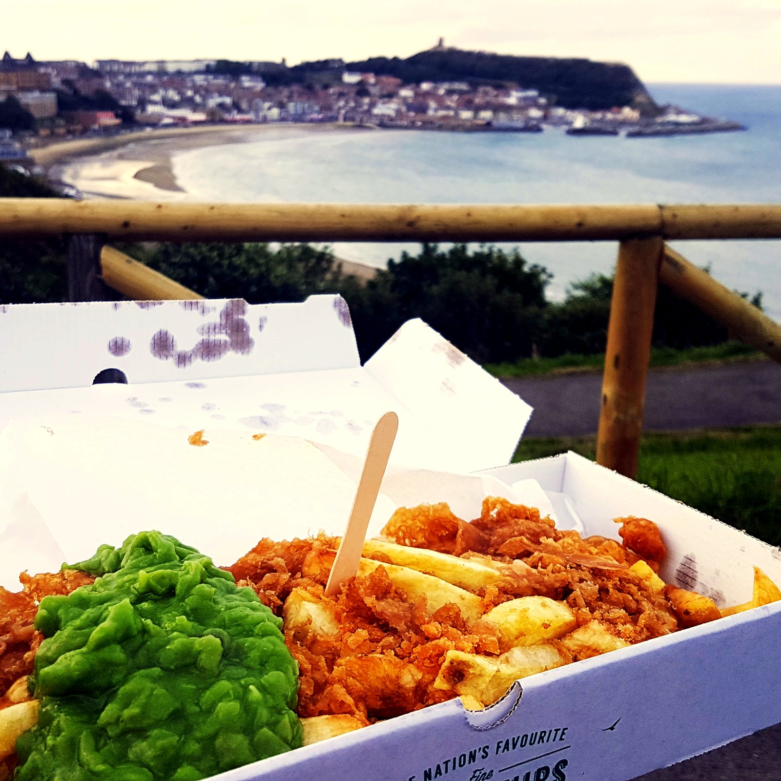 Fish, chips and peas by the sea